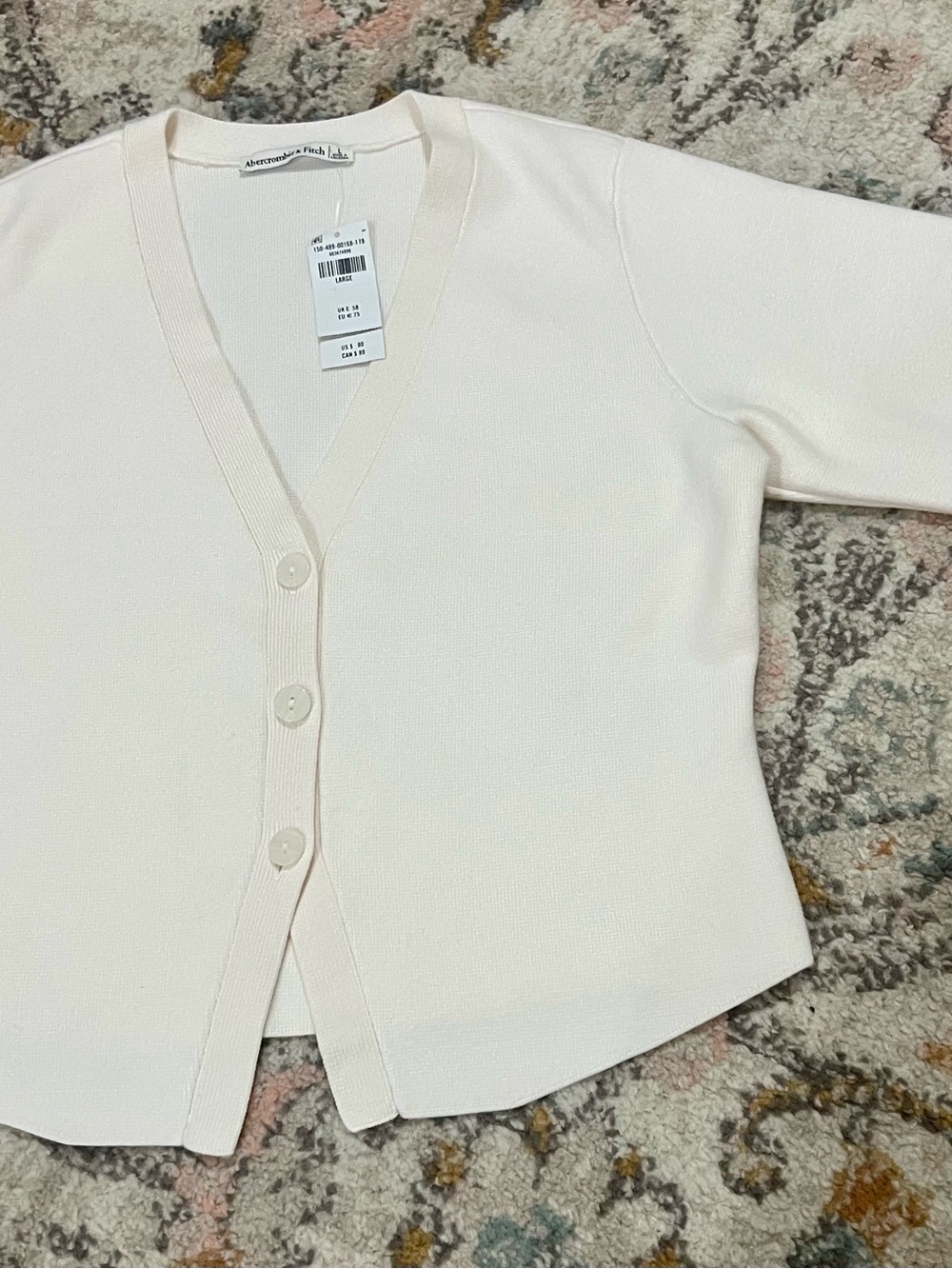 Abercrombie & Fitch Light Cream Button-Front V-Neck Cardigan